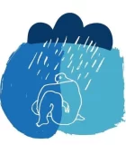 illustration d'un homme dépressif sous un nuage de pluie